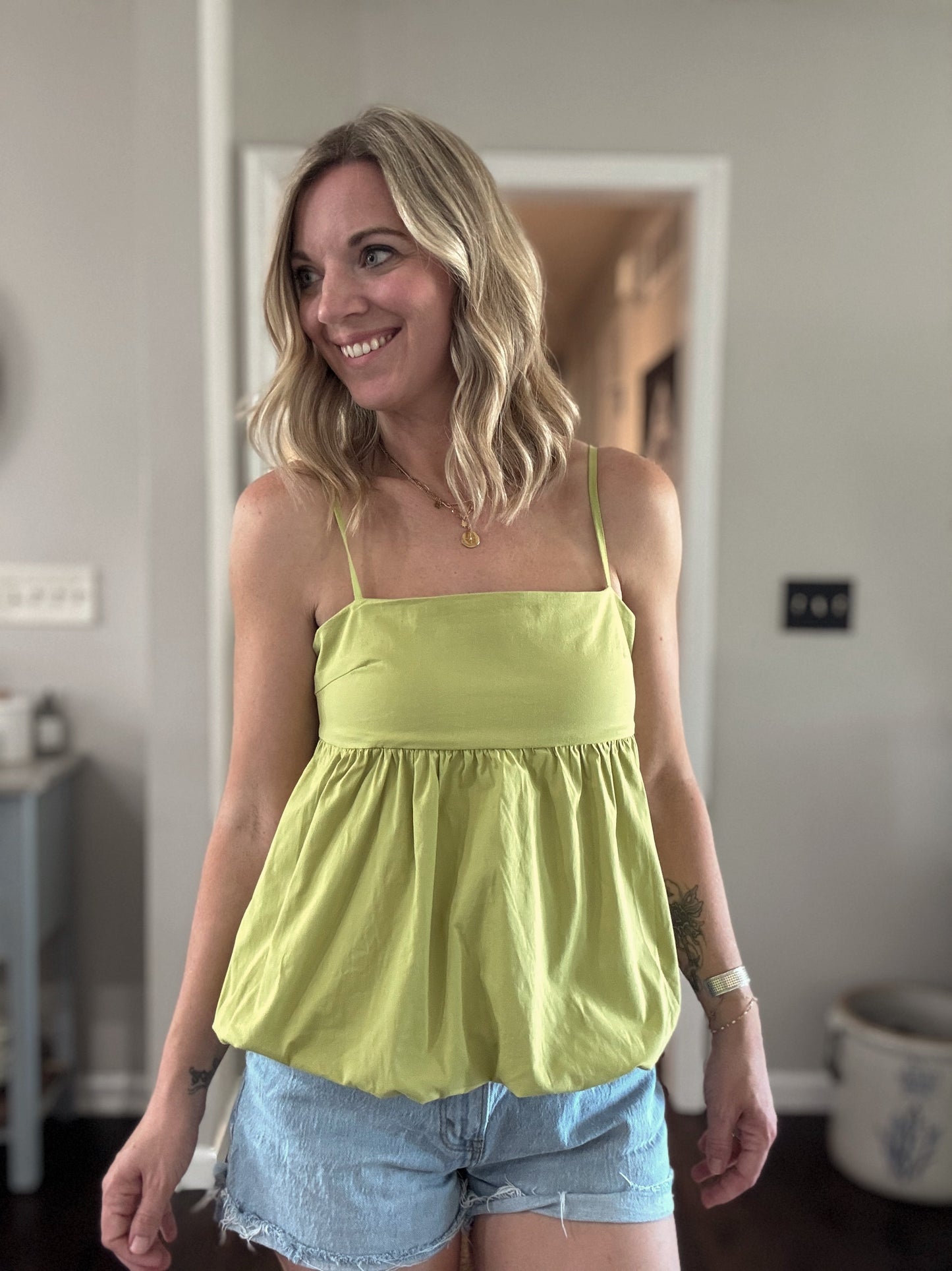 Poplin Bubble Hem Cami Top