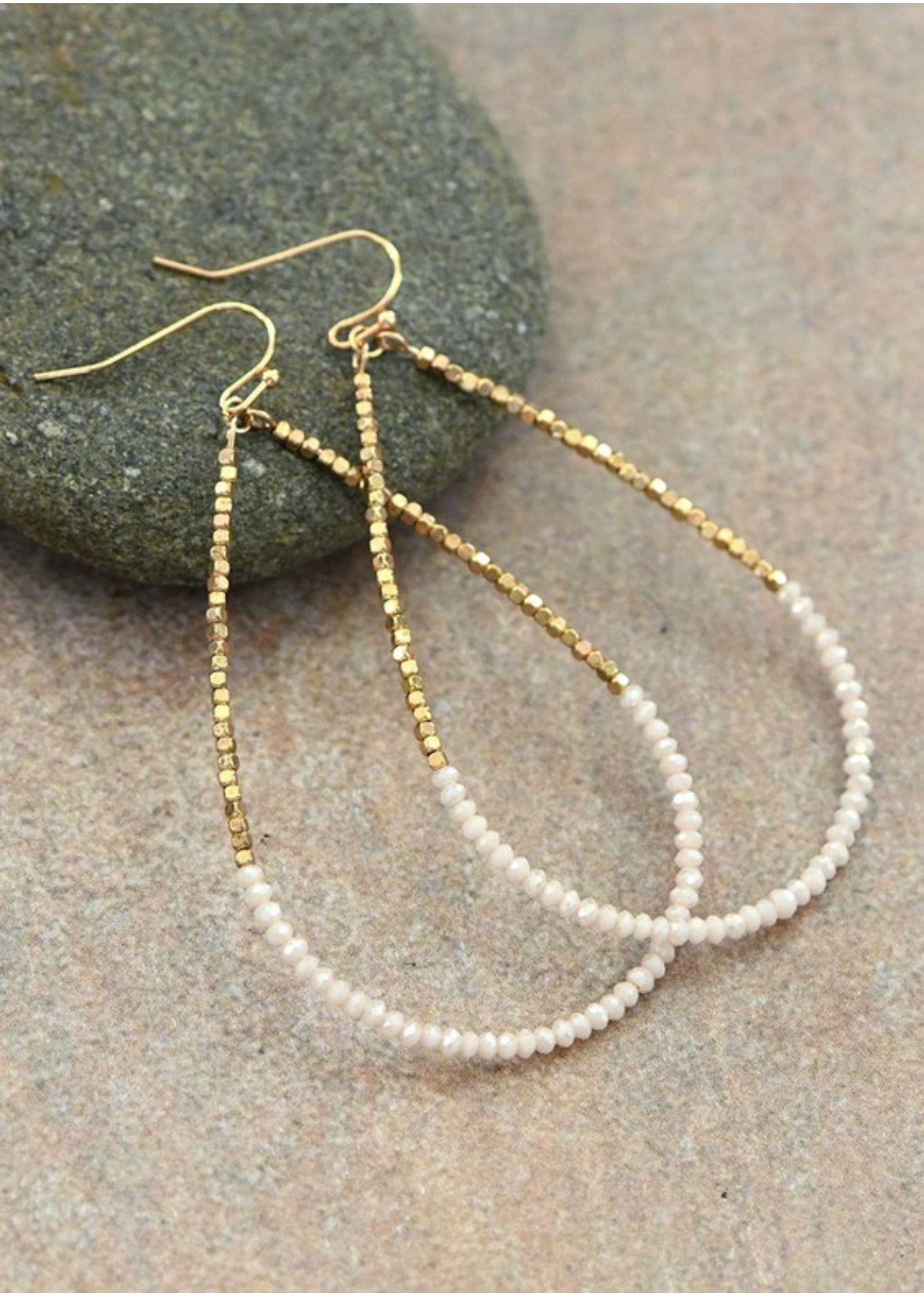 White & Gold Wire Teardrop Earrings