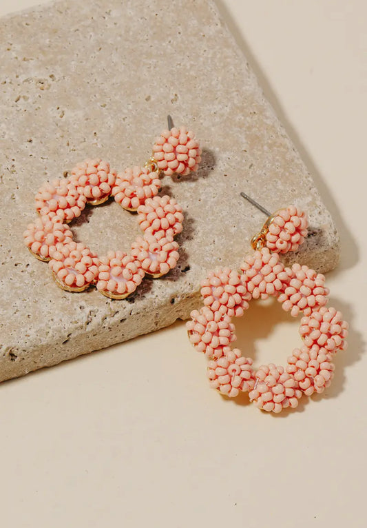 Pink Cluster Beaded Dangle Earrings