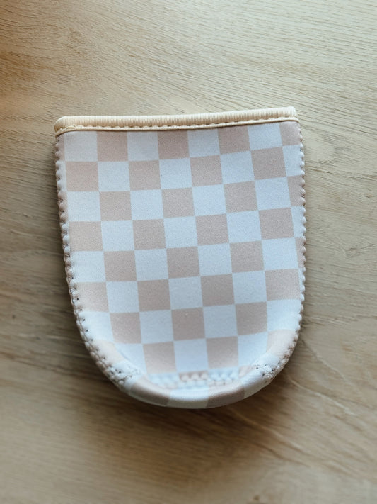 Beige Checker Iced Coffee Sleeve
