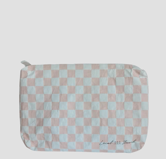 Blush Pink Checker Local Beach Pouch (M)