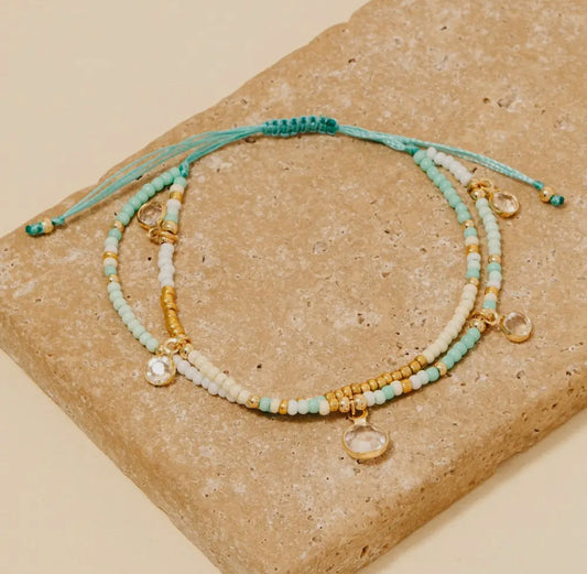 Gem Charms Beaded Bracelet (Turquoise)