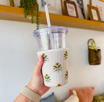 Sunflowers & Stripes Coffee Sleeve (Small)