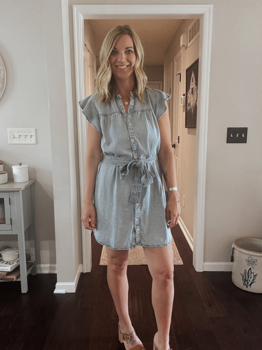 Chambray Button Up Mini Dress